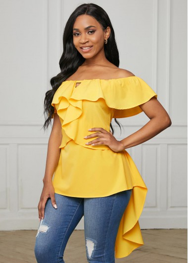 Modlily Flounce Off Shoulder Asymmetric Hem Blouse - XXL