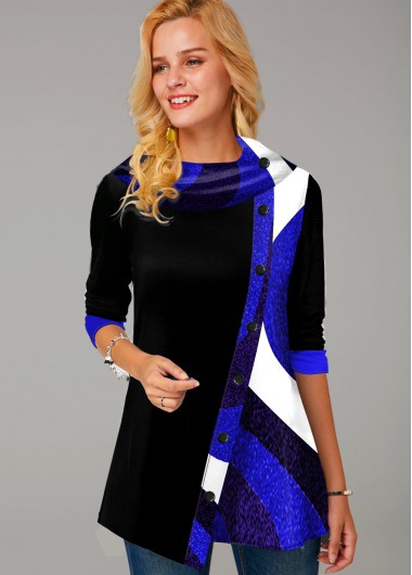 Modlily Contrast Button Detail Asymmetric Hem Tunic Top - XL