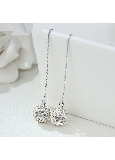 Modlily Silver Chain Tassel Shambhala Ball Earring Set - One Size