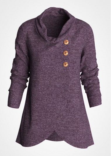 Image of Asymmetric Hem Decorative Button Tunic Top - XL