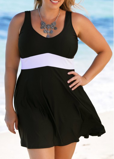 Modlily Plus Size Contrast Swimdress and Panty - 3X