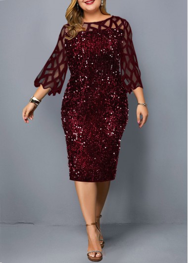Modlily Plus Size Sequin Mesh Stitching Dress - 1X