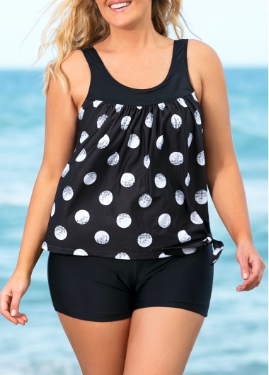 Modlily Plus Size Polka Dot Knotted Hem Tankini Set - 1X