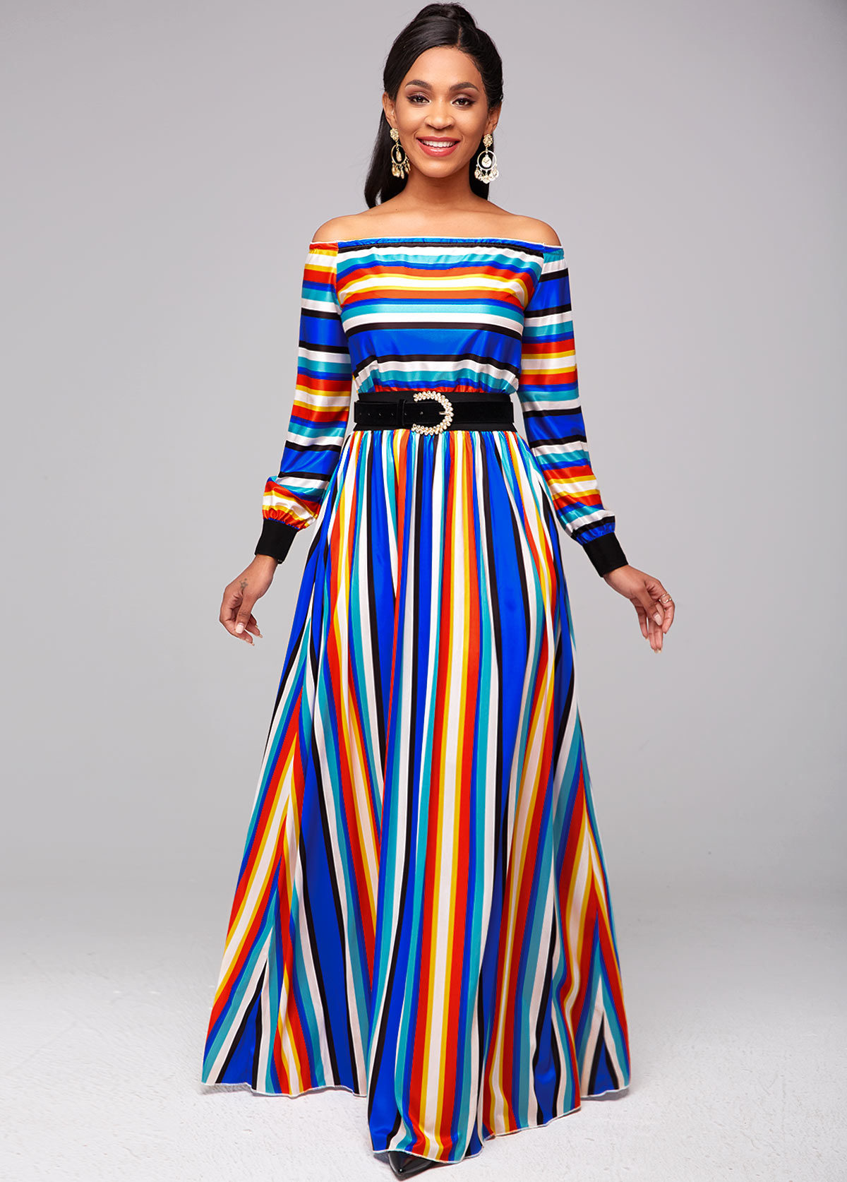 Off Shoulder Top and Rainbow Color Skirt