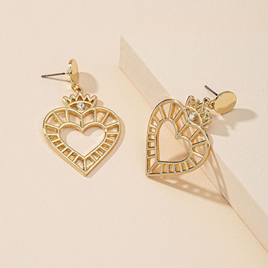 1.2 X 2.0 Inch Gold Metal Heart Earrings