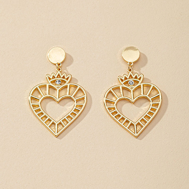 1.2 X 2.0 Inch Gold Metal Heart Earrings