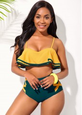 Ruffle Hem Contrast Spaghetti Strap High Waisted Bikini Set | thumb picture 