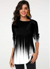 White Decorative Button Ombre Long Sleeve T Shirt | thumb picture 