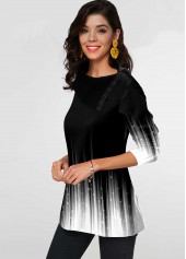 White Decorative Button Ombre Long Sleeve T Shirt | thumb picture 