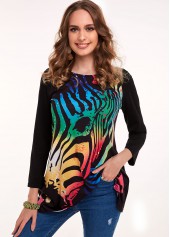 Colorful Round Neck Long Sleeve T Shirt
