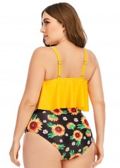 Plus Size Sunflower Print Asymmetric Hem Bikini Set | thumb picture 