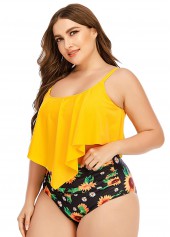Plus Size Sunflower Print Asymmetric Hem Bikini Set | thumb picture 