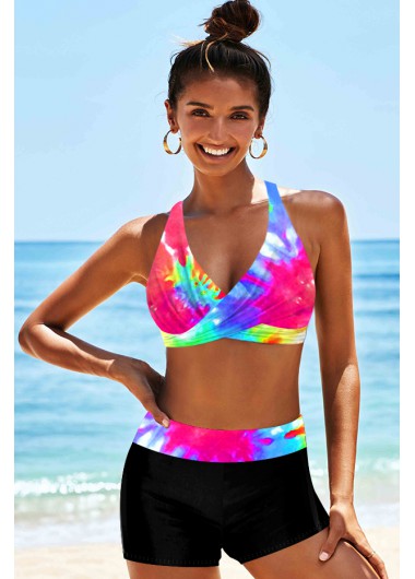 Modlily Tie Dye Print Halter High Waist Bikini Set - M