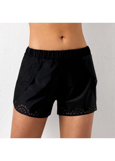 Modlily Black Pierced Mid Waist Swimwear Shorts - L