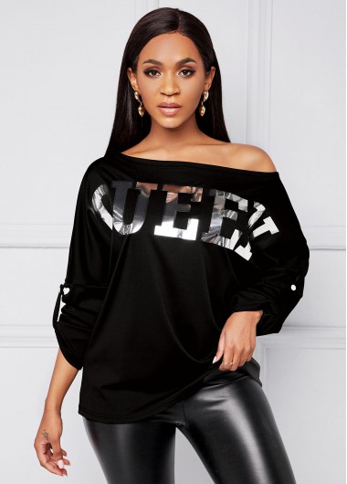 Modlily Hot Stamping Letter Long Sleeve T Shirt - M