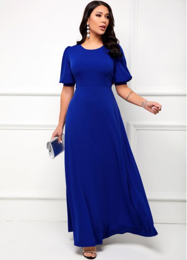 Modlily Round Neck Puff Sleeve Maxi Dress - S