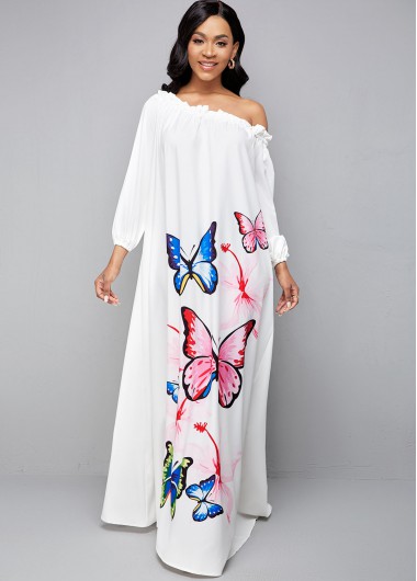 Modlily Butterfly Print Long Sleeve Maxi Dress - M