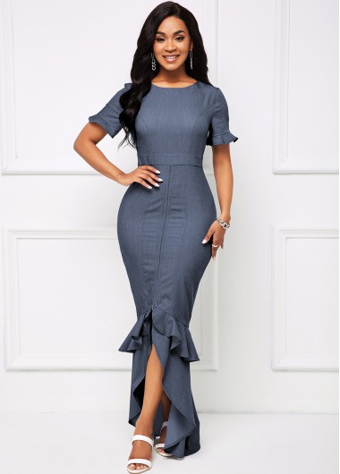 Modlily Flounce Round Neck Short Sleeve Mermaid Dress - XXL