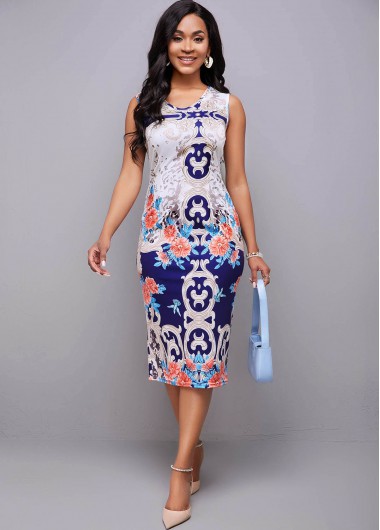 Modlily Tribal Print Sleeveless Round Neck Dress - L