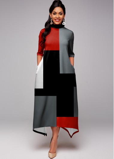 Modlily Contrast Pocket Half Sleeve Maxi Dress - S