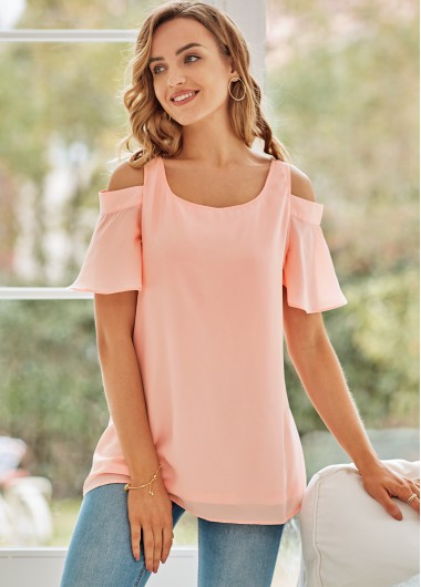 Modlily Round Neck Cold Shoulder Short Sleeve T Shirt - M