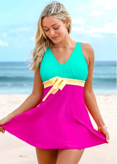 Modlily Color Block Wide Strap Swimdress and Shorts - XXL