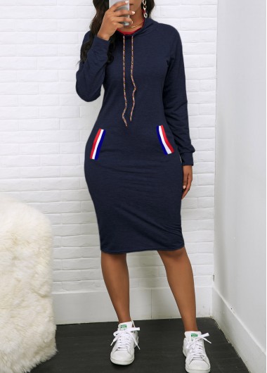 Modlily Pocket Drawstring Neck Long Sleeve Dress - XXL