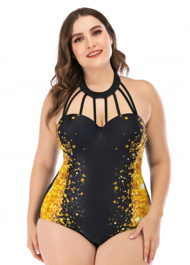 Modlily Plus Size Printed Halter One Piece Swimwear - L