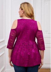 Plus Size Cold Shoulder Lace Stitching T Shirt | thumb picture 