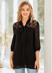 Tie Neck Lace Stitching 3/4 Sleeve Blouse