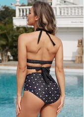 Halter Printed Tie Back High Waisted Bikini Set | thumb picture 