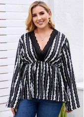 Plus Size Lace Trim Printed Blouse | thumb picture 
