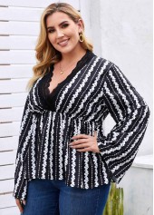 Plus Size Lace Trim Printed Blouse | thumb picture 