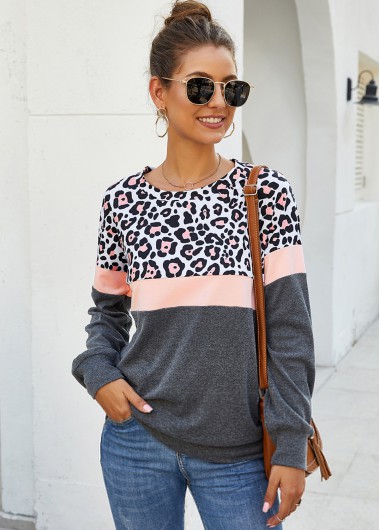 Modlily Leopard Print Long Sleeve Contrast Sweatshirt - 2XL