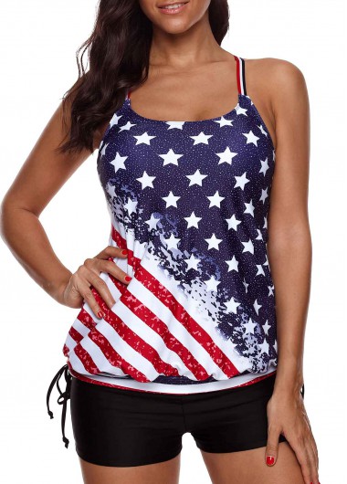 Modlily Plus Size American Flag Print Tankini Set - 4X