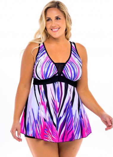 Modlily Plus Size Printed Wide Strap Swimdress and Shorts - 3X