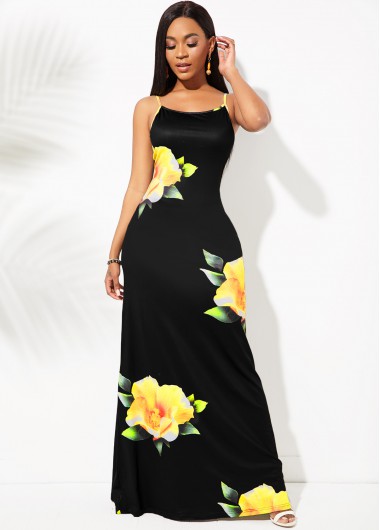 Modlily Floral Print Spaghetti Strap Maxi Dress - M