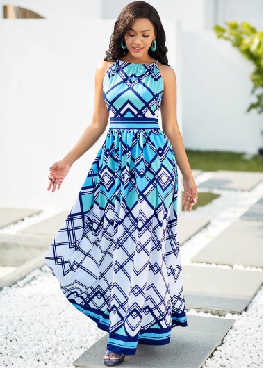 Modlily Geometric Print Sleeveless Asymmetric Neck Dress - XXL