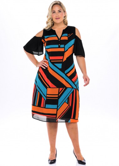 Modlily Plus Size Chiffon Geometric Print Dress - 3X