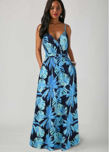 Modlily Leaf Print Spaghetti Strap Maxi Dress - M