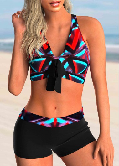 Modlily Colorful Printed Bowknot Cross Strap Bikini Set - XXL