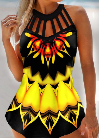 Modlily Tribal Print Cage Neck Swimdress and Panty - S