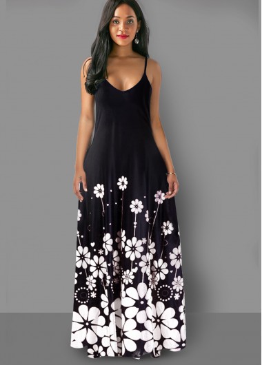 Modlily Spaghetti Strap Floral Print Maxi Dress - XL