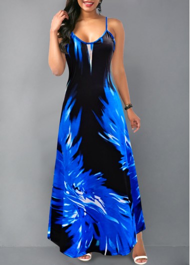 Modlily Spaghetti Strap Flame Print Maxi Dress - L