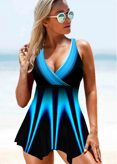 Modlily Asymmetric Hem Printed Swimdress and Panty - S