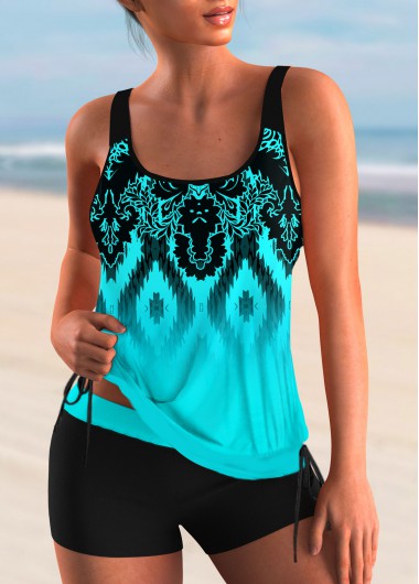 Modlily Geometric Print Tie Side Tankini Set - S