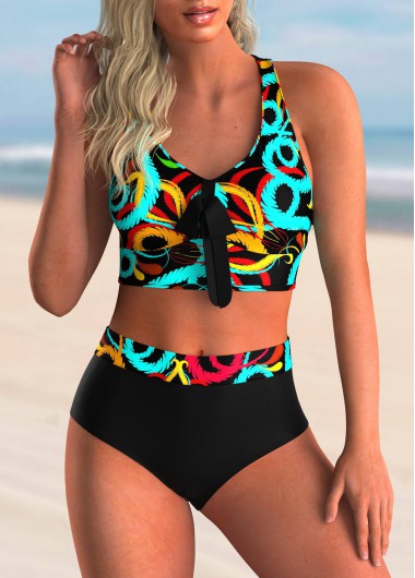 Modlily Plus Size Printed Bowknot High Waisted Bikini Set - 3X