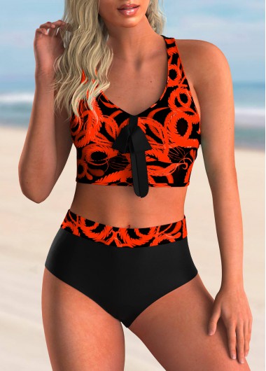 Modlily Bowknot Detail Printed Criss Cross Back Bikini Set - XL