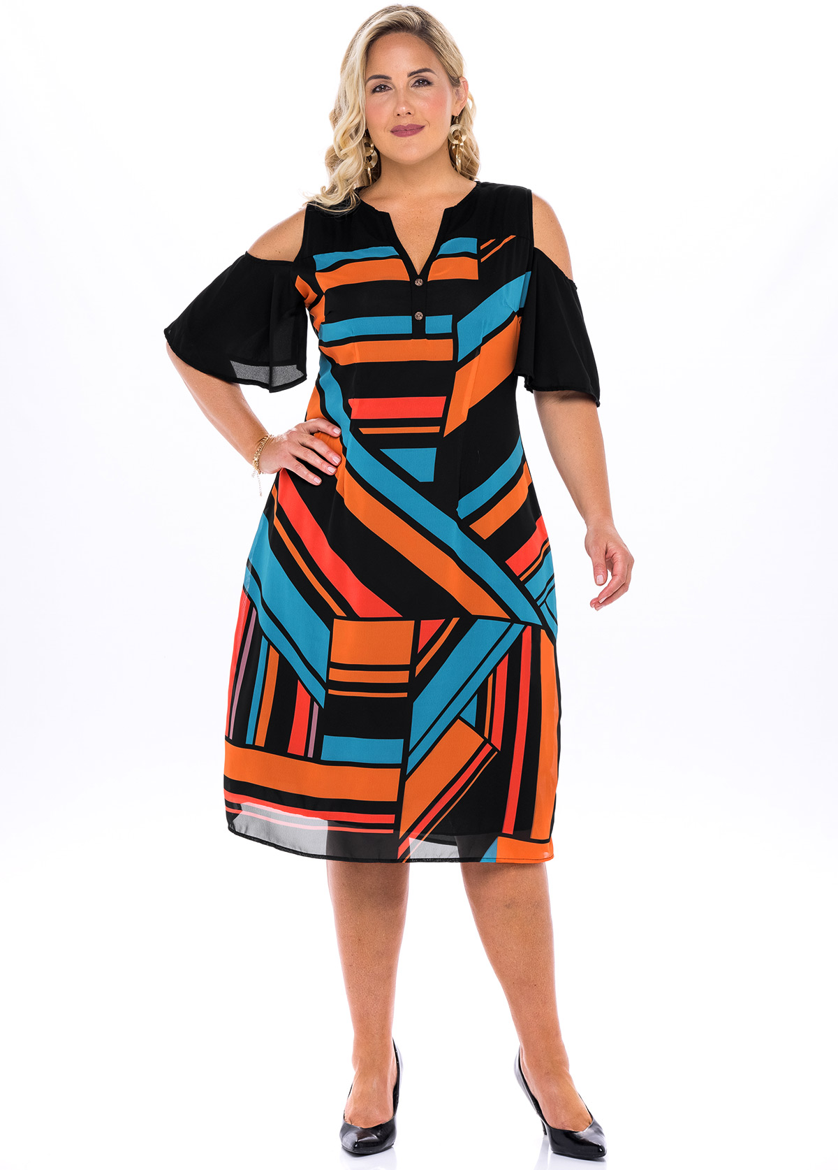 Plus Size Chiffon Geometric Print Dress