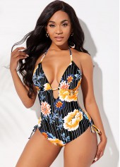 Floral Print Halter One Piece Swimwear